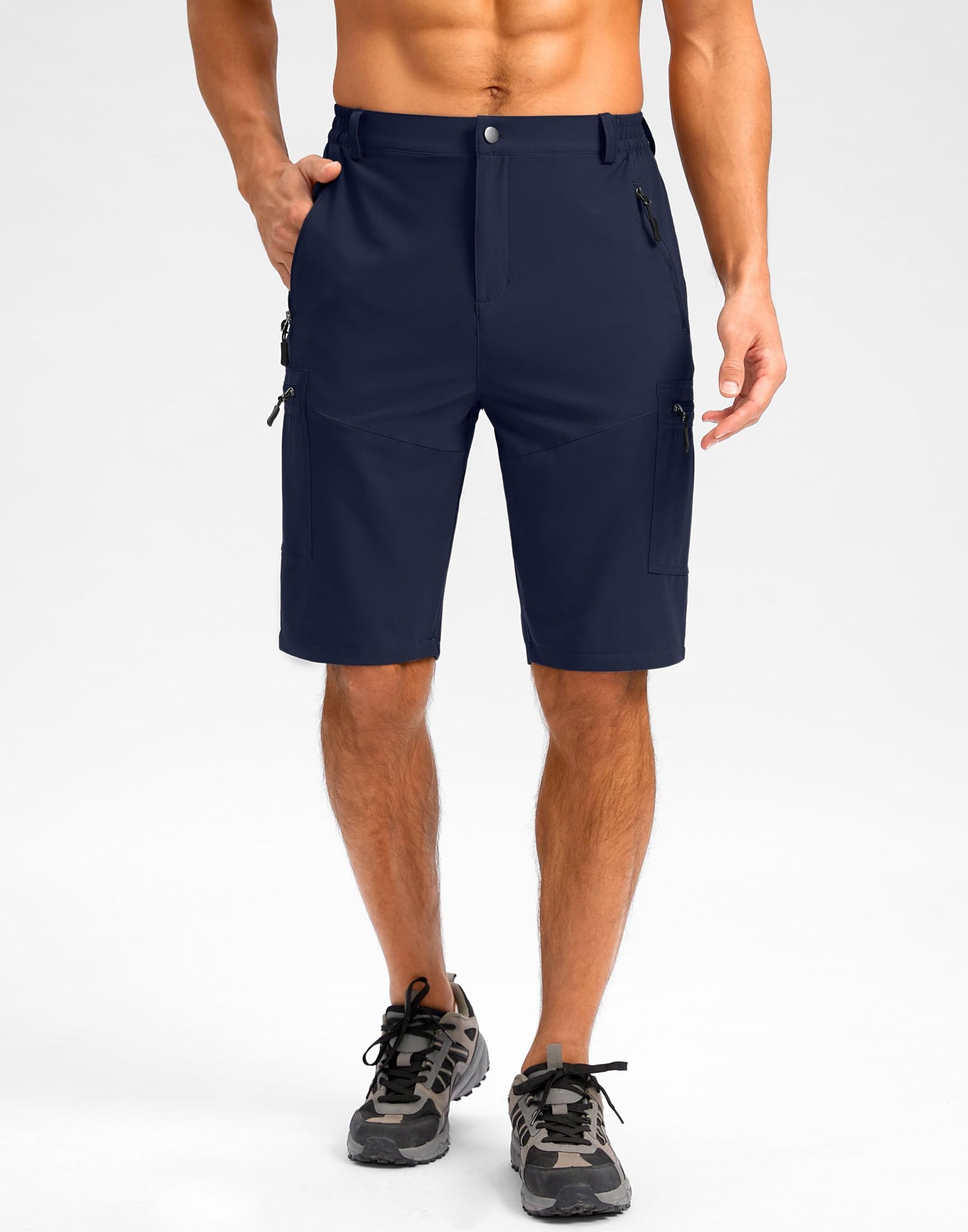 Pudolla Men's Hiking Shorts 11" Lightweight Cargo Work Shorts for Men Summer Travel Golf Casual Outdoor with 5 Pockets(Navy Large)
