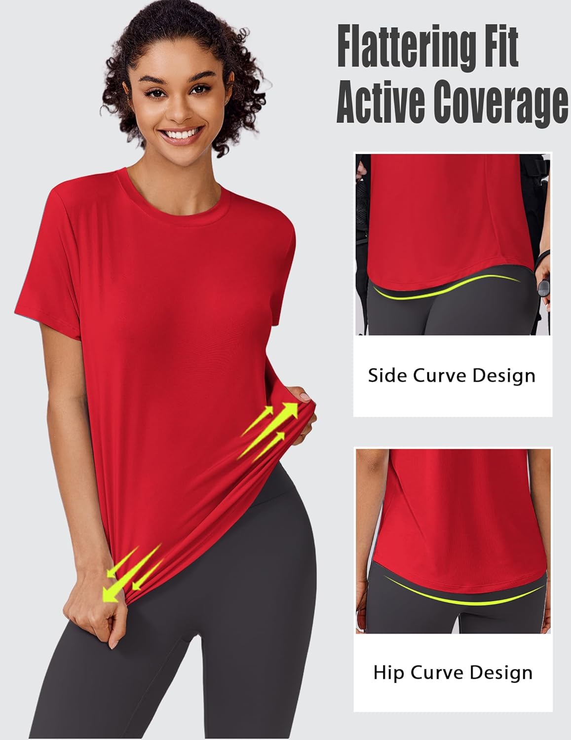 PINSPARK Soft Workout Tops for Women - Quick-Dry Athletic Tee with UPF 50+ Sun Protection | Ideal for Running & Hiking