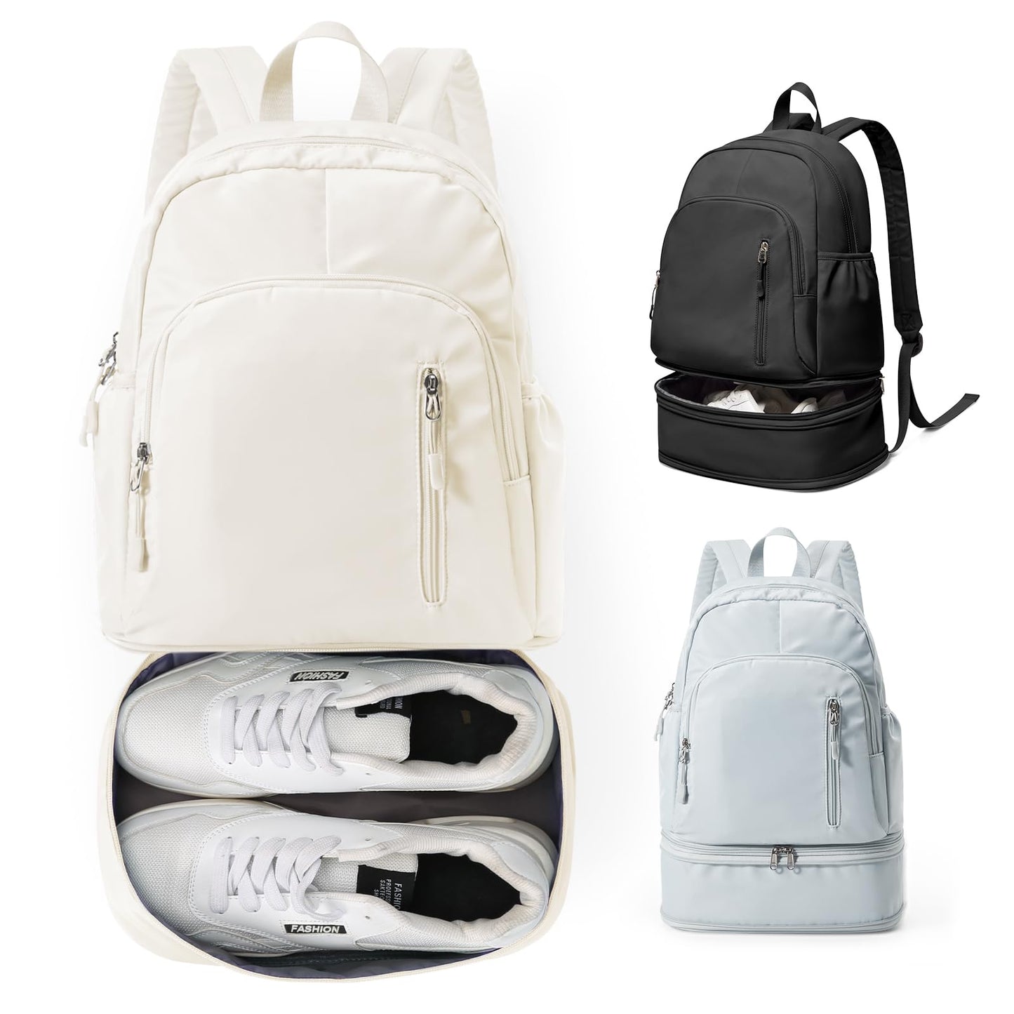 Lendolk Gym Backpack for Women Men, Dance Volleyball Backpacks With Shoe Compartment, Sports Back pack For Yoga Fitness Beach Hiking Sports(Beige)