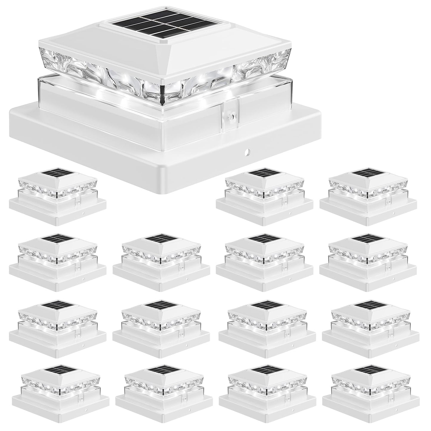 Solar Post Cap Lights, 6500K Cool White IP65 Waterproof Solar Powered Fence Light for 4x4 Wood Post & 5x5 Vinyl Fence, Deck Patio Garden Yard Outdoor Landscape Lighting, ABS Material