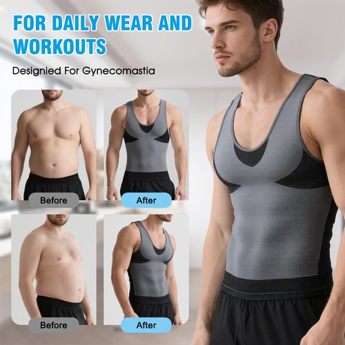 LISEJE Compression Shirt Men Shapewear Slimming Body Shaper Vest Compression Tank Top Undershirt