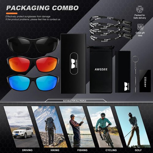 AWGSEE Polarized Sports Sunglasses for Men, UV400 Protection Lightweight Wrap Around Sun Glasses for Cycling Fishing Driving