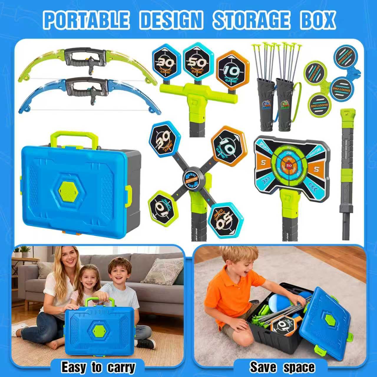 2 Pack Bow and Arrow Toy for kids 5 6 7 8 9 10,LED Light-Up Bows Archery Set with 12 Suction Cup Arrows, 4 Fun Targets ,2 Quivers & Storage Box ,Indoor Outdoor Sport Game Gifts for Boys Girls 4-8 8-12
