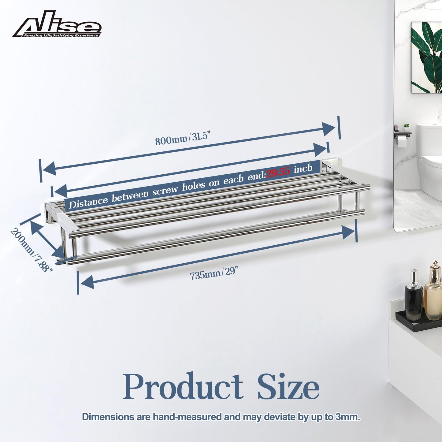 Alise Towel Rack,Towel Hanger Towel Shelf with Double Towel Bars for Bathroom Lavatory,32 Inch SUS 304 Stainless Steel Wall Mount Towel Holder,Polished Chrome