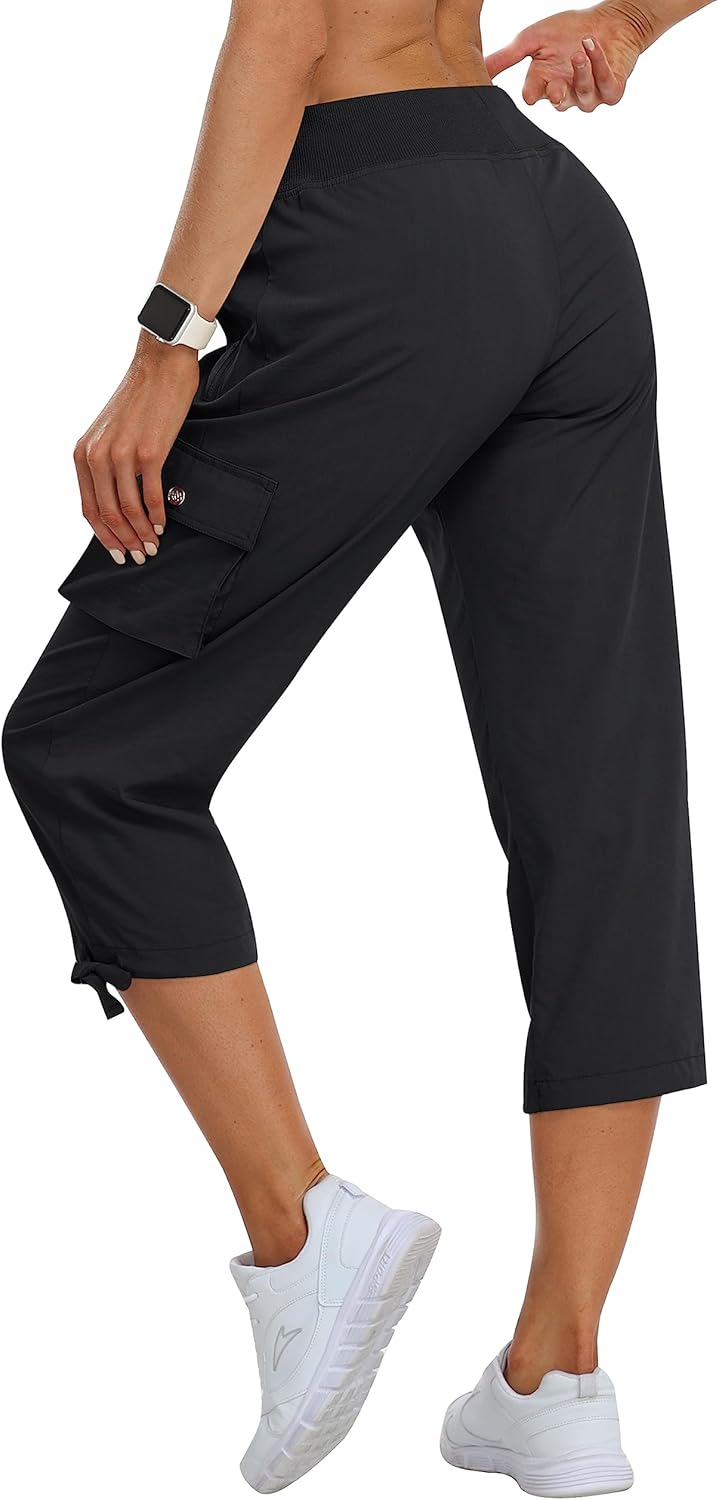 MoFiz Women's Cargo Capris - Lightweight Quick-Dry Hiking Pants with Zipper Pockets | Casual Outdoor Comfort