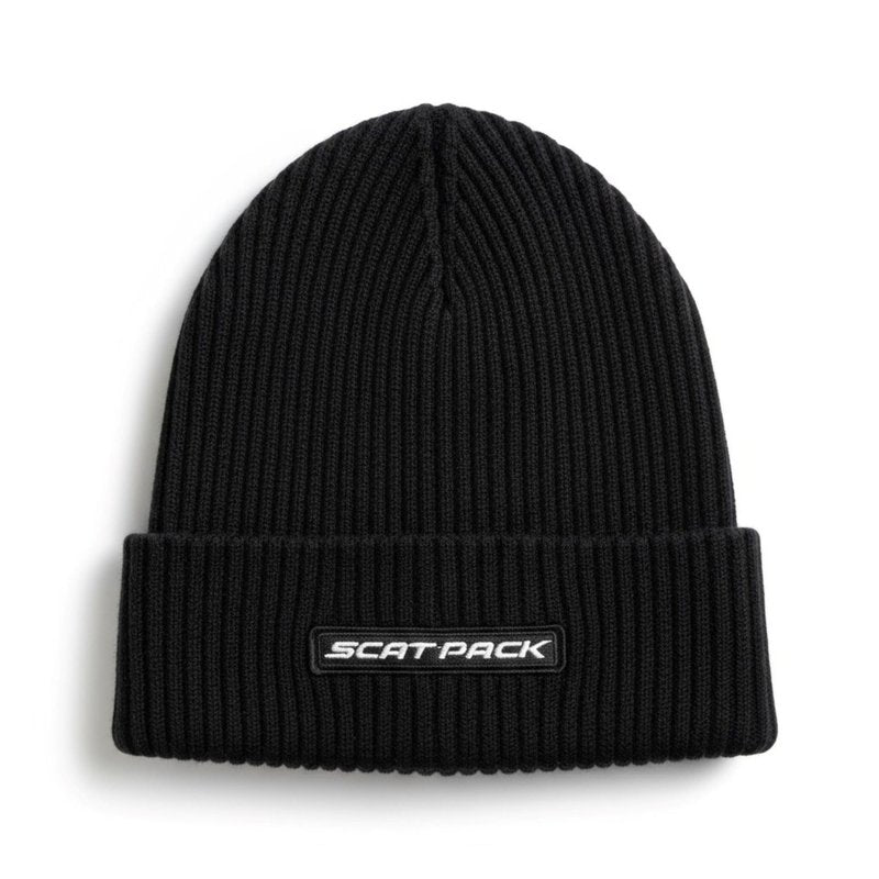 Dodge Scat Pack Flip Knit Hat Super Bee Logo Beanie for Muscle Car Fans – Warm Ribbed Black Acrylic – One Size Fits Most