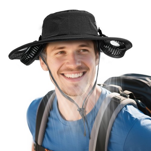 Cooling Sun Hat with Fan Rechargeable - UPF 50+ Wide Brim Bucket Hat for Sun Protection, 8Hrs Running Neck Fan Hat for Hiking, Fishing, Gardening, Camping & Beach Essentials, Gifts for Women & Men