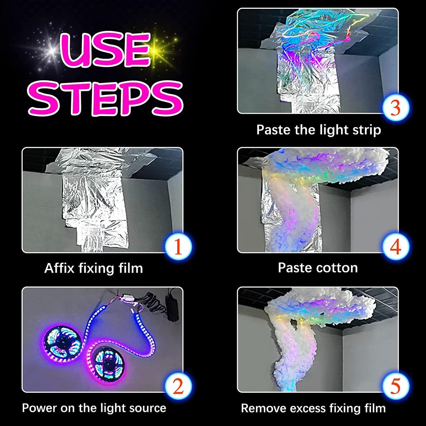 ceoiutrye Ambient Thunder Lights LED Light 3D Cotton Lightning Cloud Colorful Atmosphere DIY Creative Night Light for Game Room, Club, Bar, DJ Party,