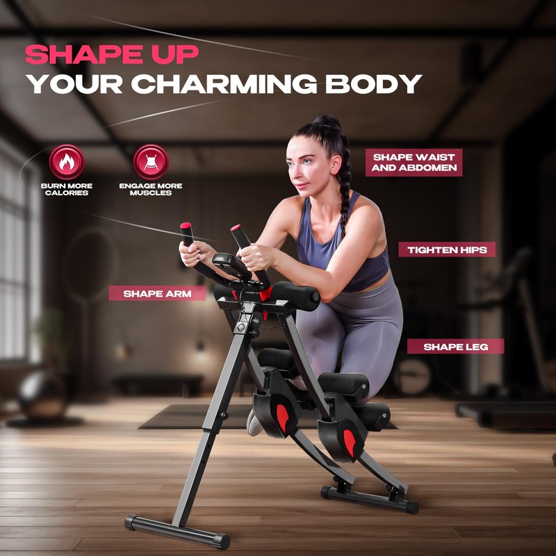 BODY RHYTHM Dual-Track Ab Machine with 4 Adjustable Heights, Foldable Core & Abdominal Exercise Machine, Total AB Workout Equipment for Home Gym, Ab Women Exercise Fitnes Trainer. (Black)