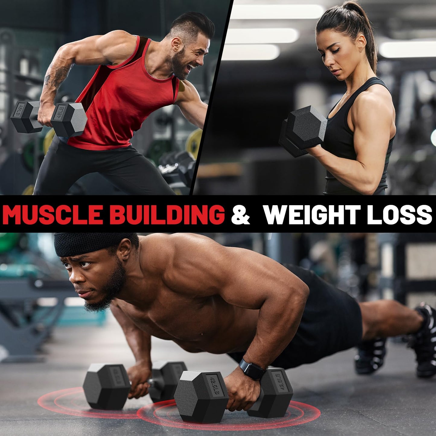 PAPABABE Hex Dumbbell Set of 2, 8 lb dumbbells pair, 8 Pound Weight Dumbbells for Women & Men, Hand Weights for Strength Training, Free Weights,pesas para ejercicios (8 Pair)
