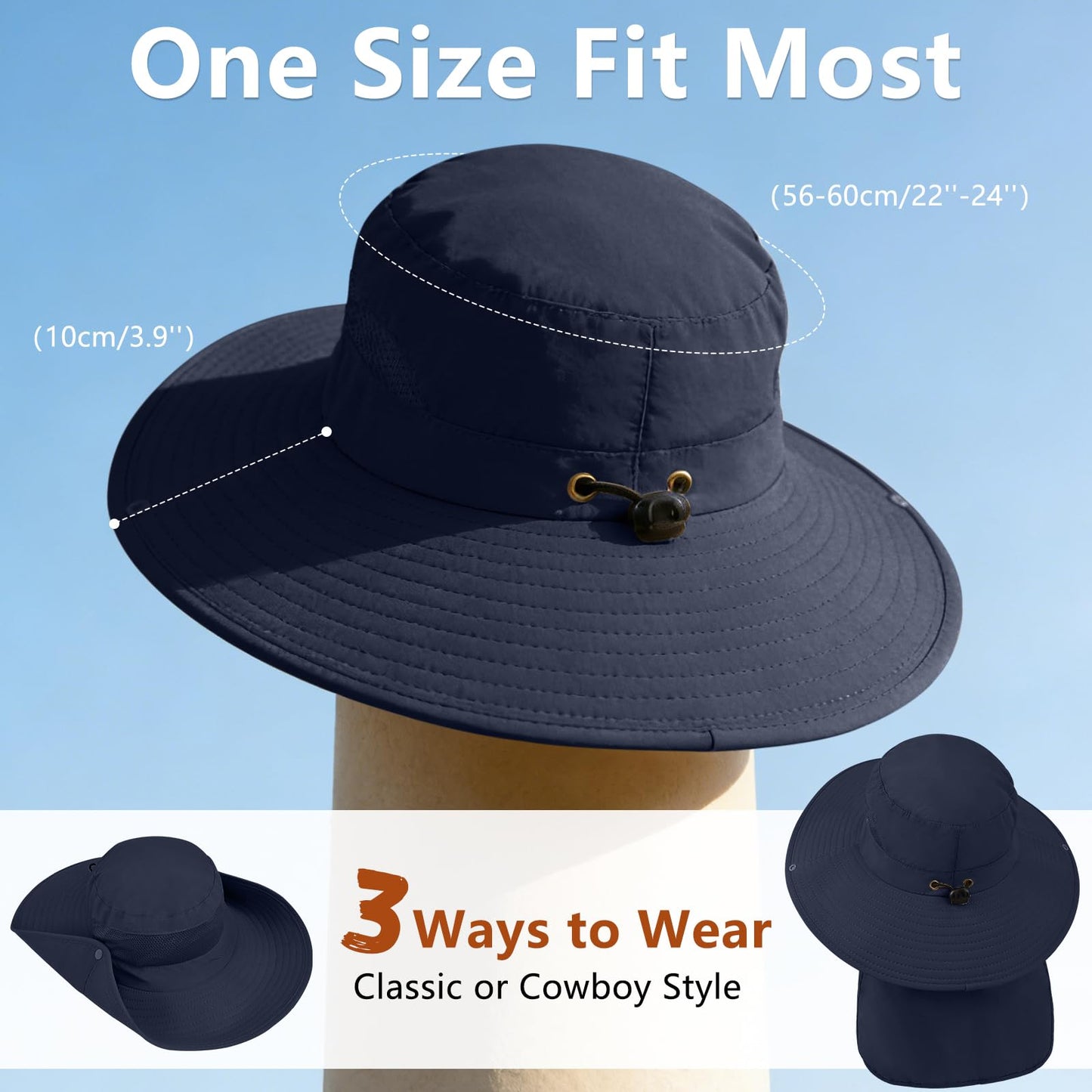 ZOORON Sun Hats for Men Women Fishing Hat with Neck Flap,UPF 50+ Sun Hat Waterproof Wide Brim Bucket Hats for Safari Hiking