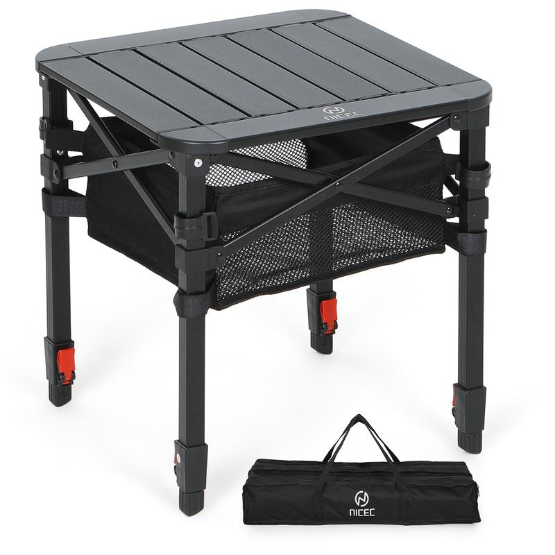 Nice C Aluminum Square Table, Adjustable Height Folding Camping Table, Lightweight Collapsible Table with Roll-up Tabletop, Carry Bag, for Outdoor, Camping, Picnic, backyards, BBQ (16'' Small)
