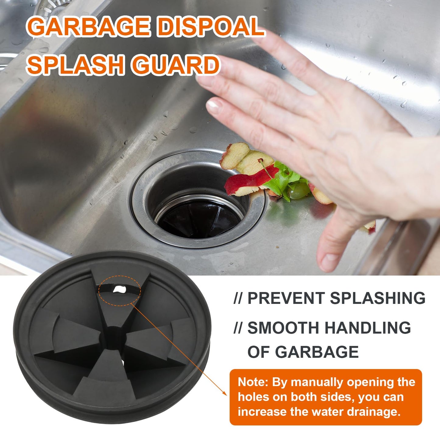 2Pcs 3 3/8" Garbage Disposal Splash Guard, Quiet Garbage Disposal Rubber Drain Insert, Sink Splash Guard QCB-AM Replacement for InSinErator Evolution Series, Removable Garbage Disposal Parts