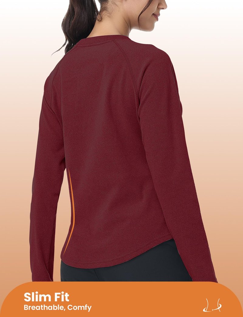 MOHEEN Women's Fleece Sweatshirt Thermal Shirts Long Sleeve Insulated Tops Base Layer Red L