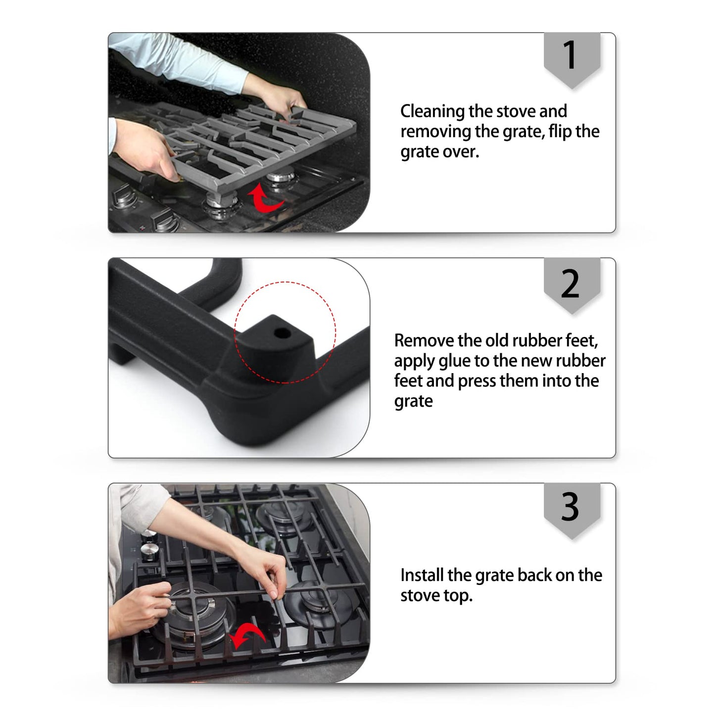 5304475129 Grate Rubber Feet Replacement for Frigidaire Gas Range Cooktop Parts AP4499988 Grate Feet for Frigidaire Stove Parts Top Protector Grate Rubber Bumpers Burner Grate foot Grate Pad 12Pcs