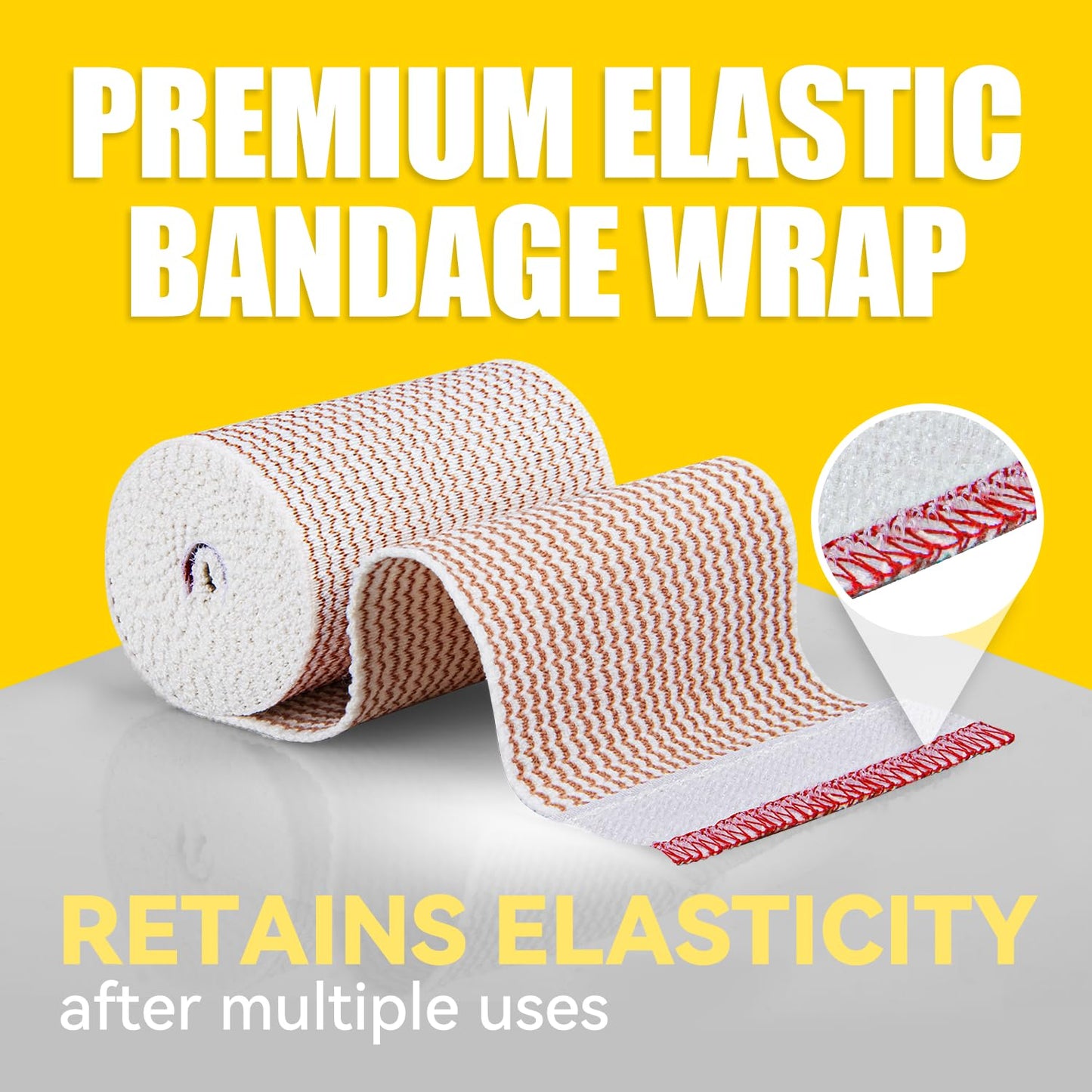 FRESINIDER Elastic Bandage Wrap, 4" x 3 Pack – Latex Free Cotton Compression Bandage with Hook & Loop Closure at Both Ends, Reusable Wrap for Sports, Medical, and Injury Recovery