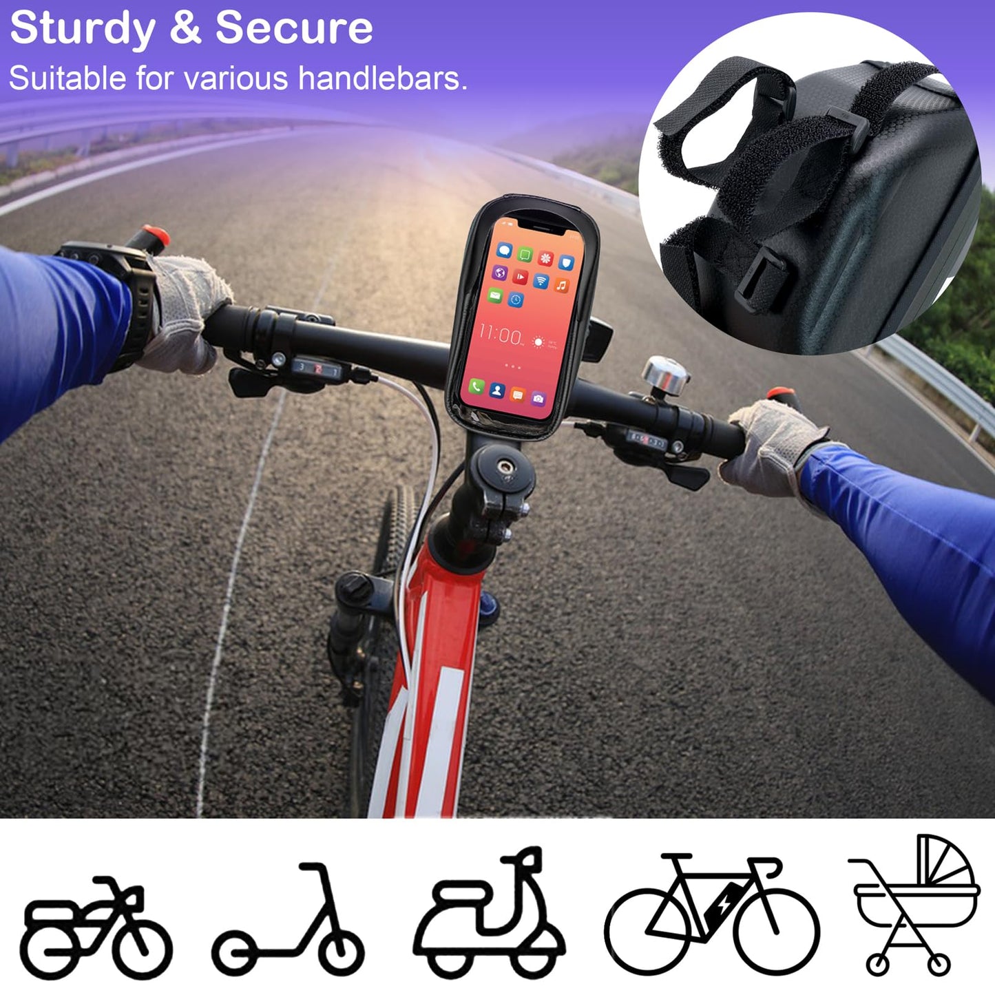 JLNGTHONG Bike Phone Holder, Bicycle Front Frame Handlebar Bag EVA Hard Shell Waterproof Bike Accessories with Touch-Screen and Rain Cover for Phones under 6.9''
