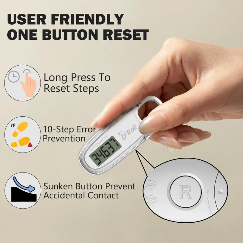 3D Pedometer for Walking with Removable Clip and Carabiner Simple Step Counter for Walking Accurate Clip On Step Tracker for Men Women Kids (White)