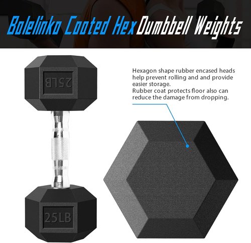 Balelinko Hex Dumbbells Free Weights Set with Metal Handles Rubber Encased Solid Cast Iron Hex Dumbbell in Single, 25 LBS