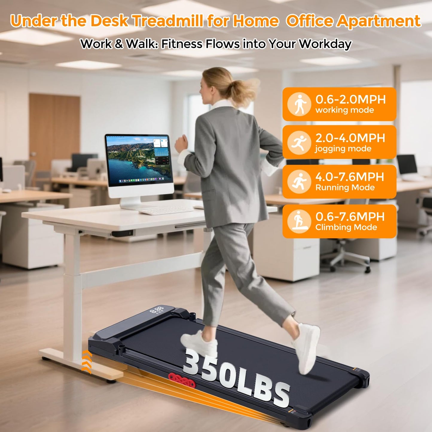 KASSADIN Electric Walking Pad Treadmill with Handle Bar Incline for Home