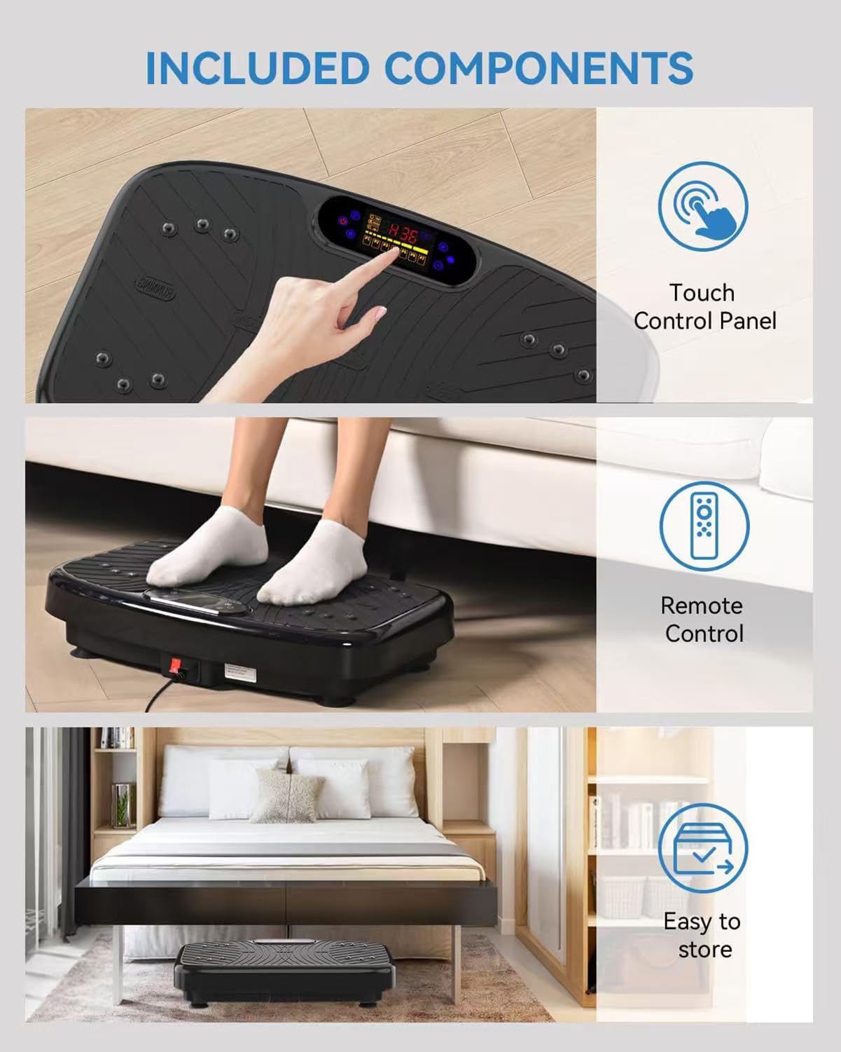 GDCOO Vibration Plate Exercise Machine, Vibrating Plate Platform for Lymphatic Drainage with 200 Adjustable Speeds, Power Vibration Plate for Weight Loss & Fitness, Supports Max Weight 450 Lbs