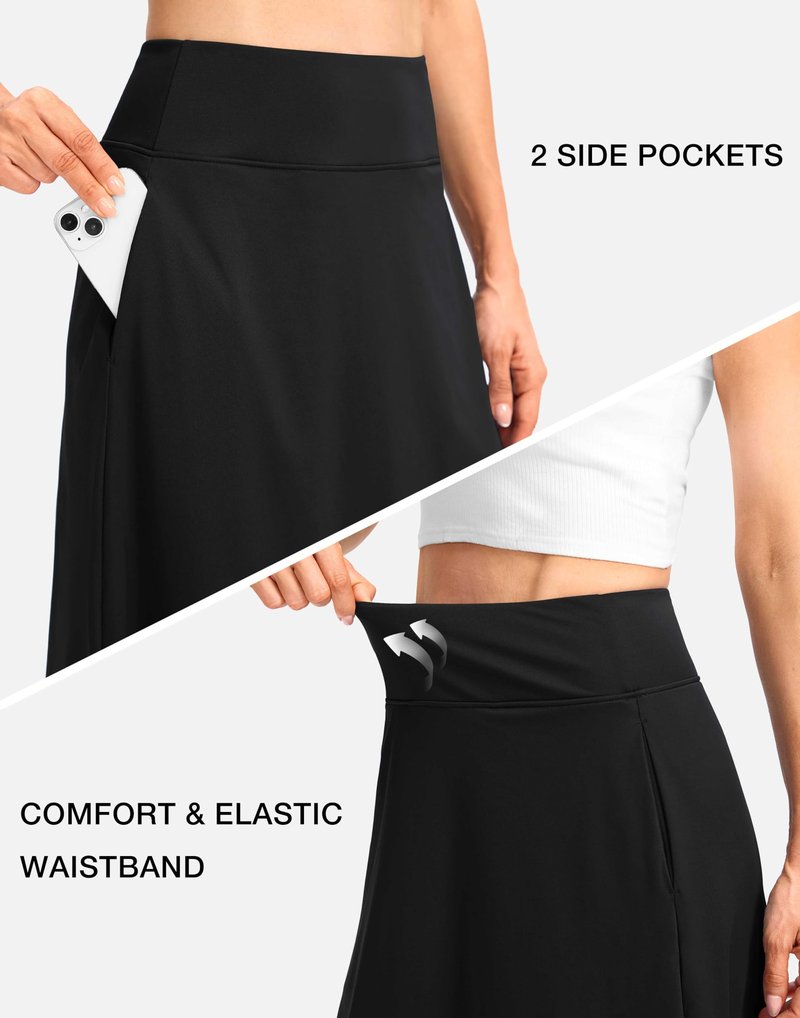 Viodia 25" Knee Length Long Skorts for Women with Pockets Dressy Casual Midi Skort Summer Travel Modest Skirts Black XL