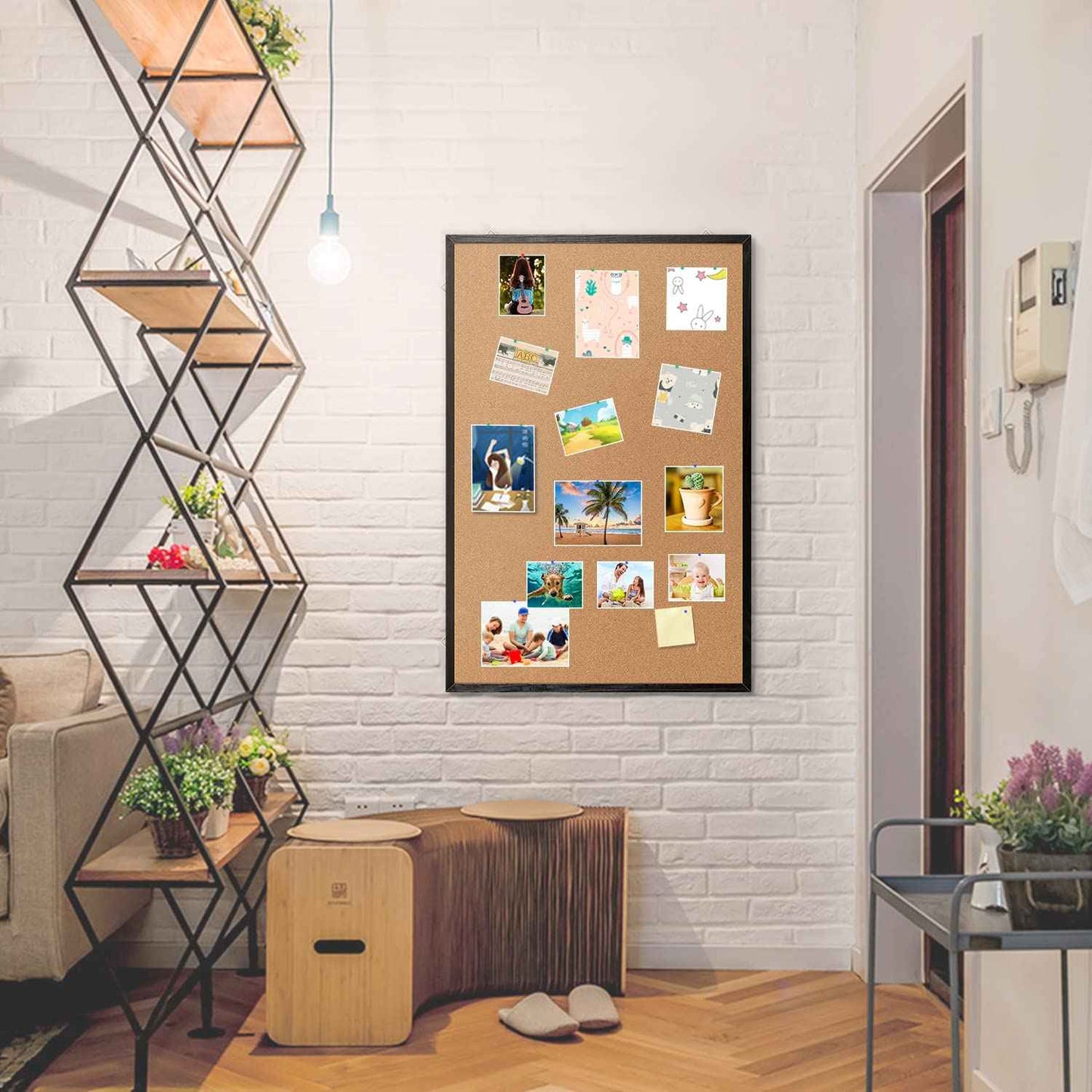 Cork Board Bulletin Board, 36" X 24“ Decorative Hanging Pin Board for Wall with Natural Wood Frame, 50 Push Pins Included