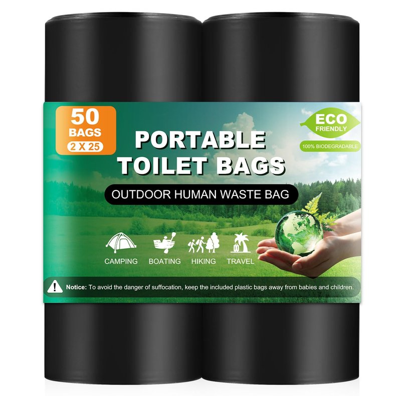 50 Portable Toilet Bags, Thick Biodegradable Camping Toilet Bags for Portable Potty, 8 Gal Compost Toilet Waste Potty Bag for 5 Gallon Bucket Seat Adults Outdoor, 1.1 Mil
