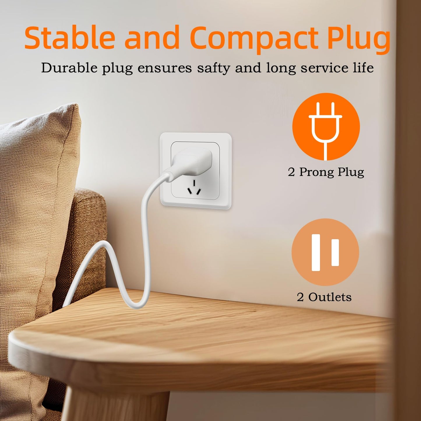 Polarity White Extension Cord 15FT 625W Extension Cords Thin Two Prong for Indoor Use Power Strip Outside Cables with Single Plug Ideal for Christmas Lights, Lamps, Cameras, Small Appliances (1 Pack)