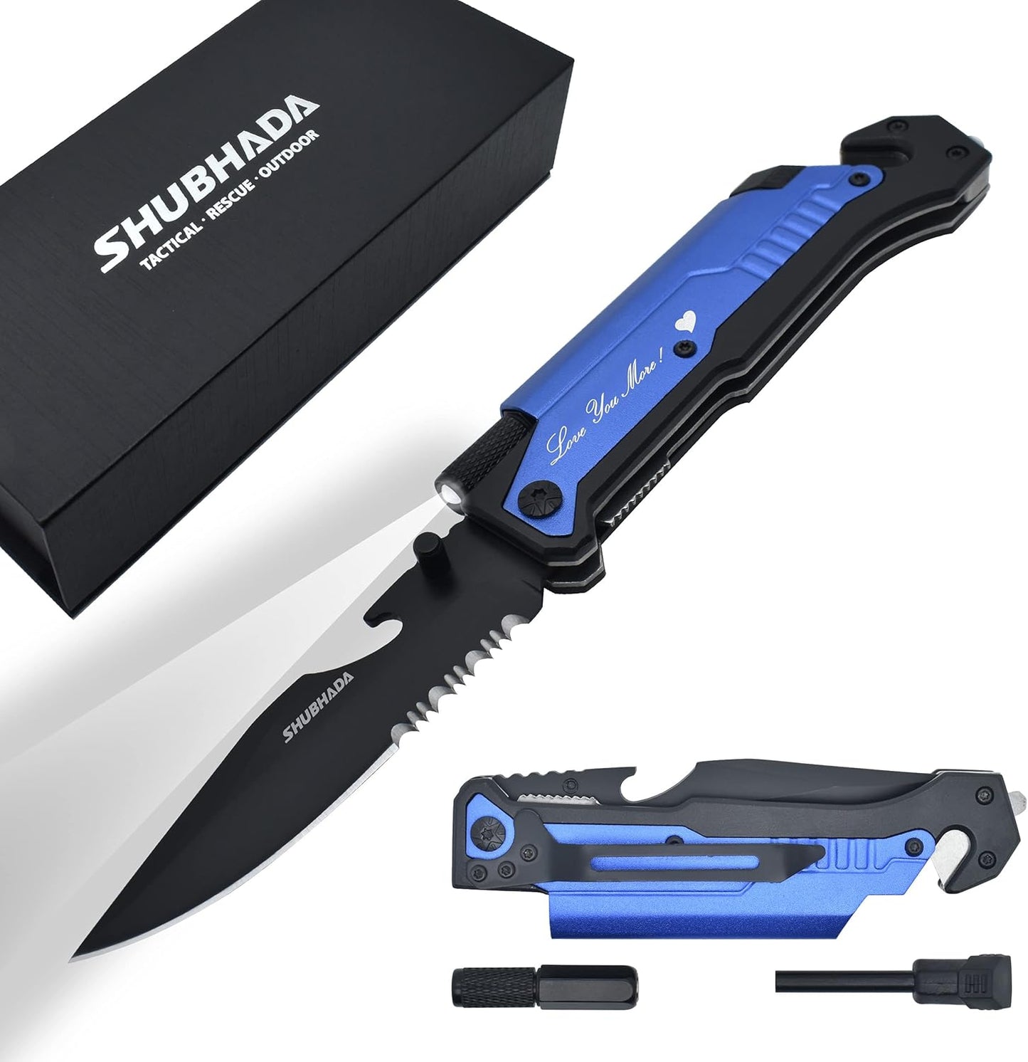 Skiennix Folding Pocket Knife - Multi-Function Emergency Tool with LED Light & Fire Starter | Blue