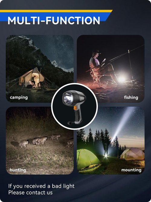 Durapower Rechargeable Spotlight, 500 Lumens LED Spotlight Flashlight, IPX2 Waterproof Handheld Spot Light for Indoor Outdoor Farm Camping Emergency (Grey)