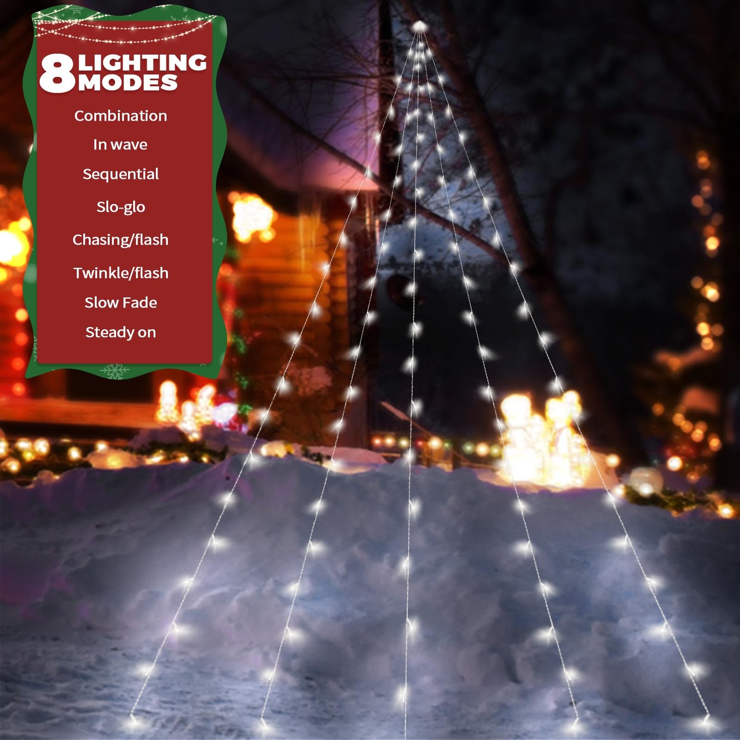 Large Size 16.5FT Solar String Lights Outdoor, 8 Modes Solar Christmas Tree Light, Outdoor Solar Christmas Lights Decortions for Eaves, Tree, Patio (Cool White)