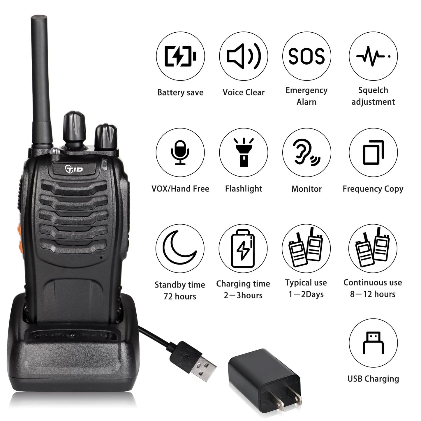 TIDRADIO Walkie Talkies Long Range 6 Pack, Rechargeable Two Way Radios for Adults with Earpiece, 22 Channels Portable Radios with Flashlight for Jobsite, Outdoor Camping, Hiking