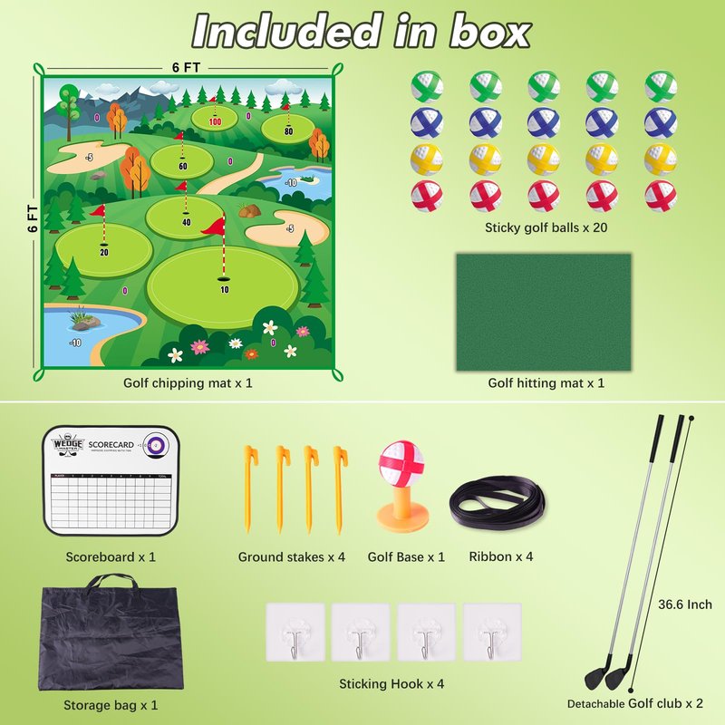VATOS Golf Chipping Game Mat with Club, Golf Practice Mats Golf Training Mat Indoor Outdoor for Kids Adults Family, Golf Hitting Mat with 20 Balls, Play Equipment Stick Chip Golf Set Backyard Game