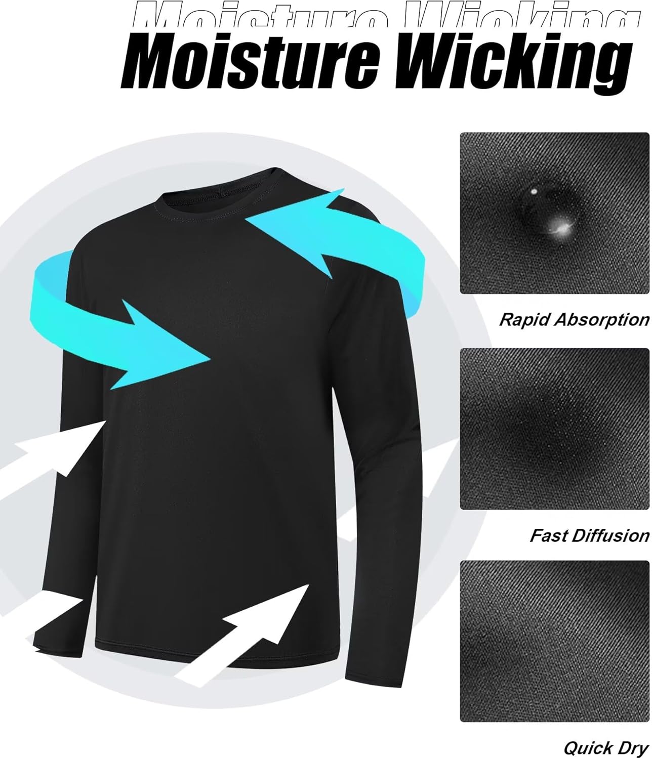OYGSieg Long Sleeve Workout Shirts for Men - Moisture Wicking UPF SPF Sun Protection | 6 Pack Casual Tees