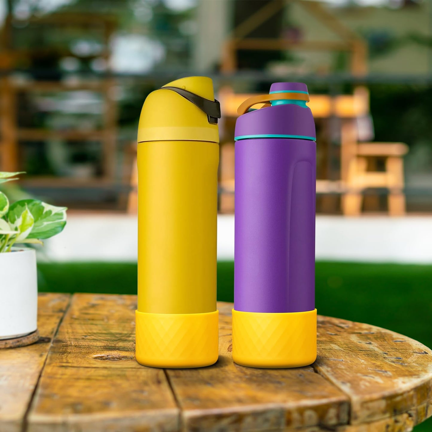 Alwenid 2PCS Silicone Water Bottle Boot for Owala 24 Oz, Anti-Slip Protective Sleeve Bottom Bumper Protector for FreeSip, Twist, and Flip Stainless Steel Water Bottles (Yellow)
