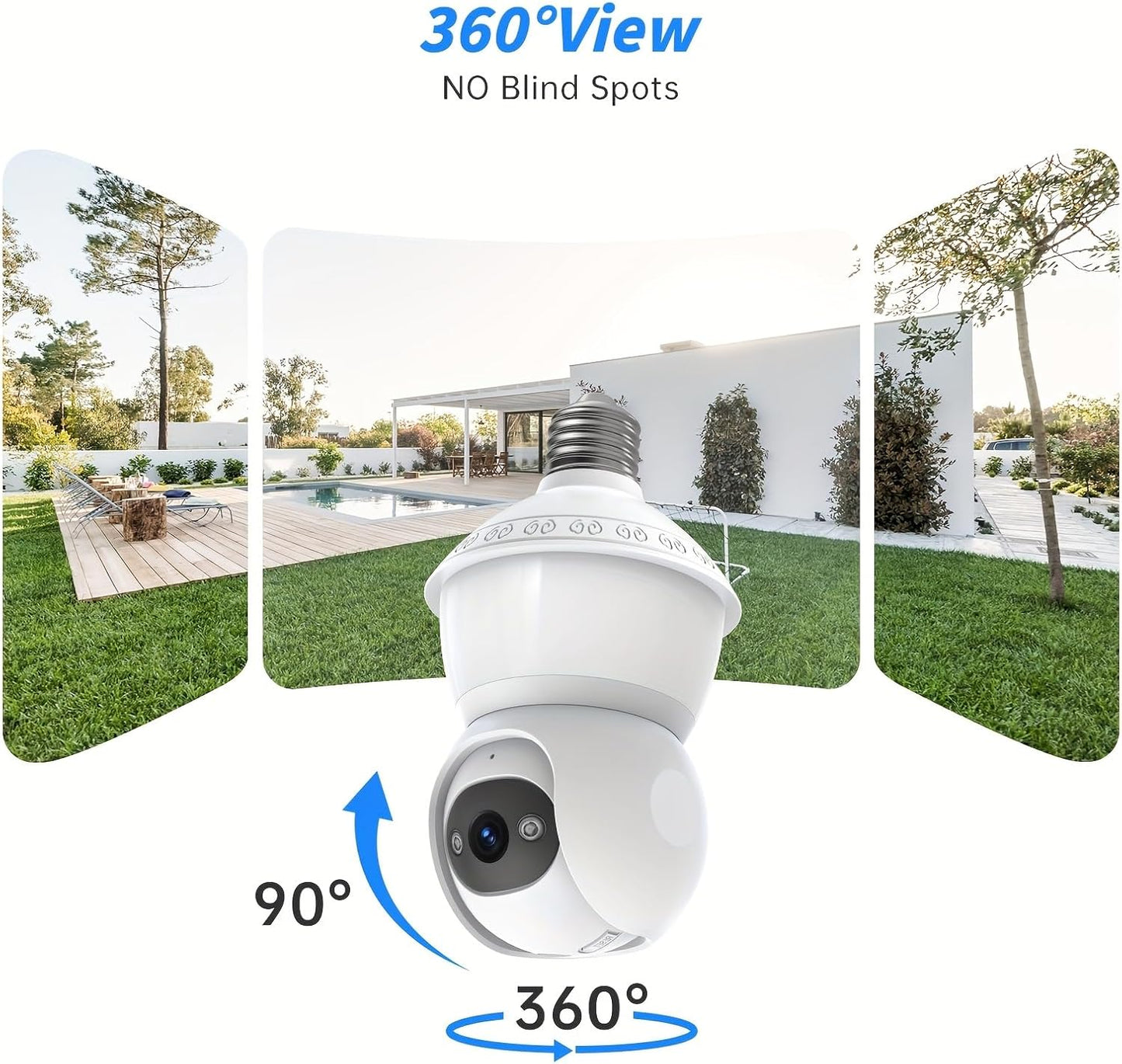 360° PTZ Light Bulb Camera - 3MP WiFi Security Camera with Night Vision & AI Detection