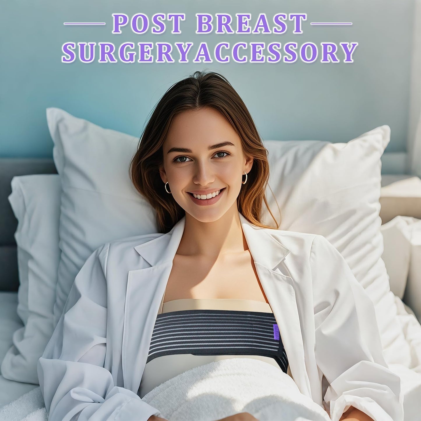 Breast Implant Stabilizer Band ，Post Surgery Breast Band Chest Compression Wrap For Women ，Breast Support Bandage ，Breast Augmentation Band Bra Breast Reduction Recovery Supplies For Healing One Size Fits All (Black)