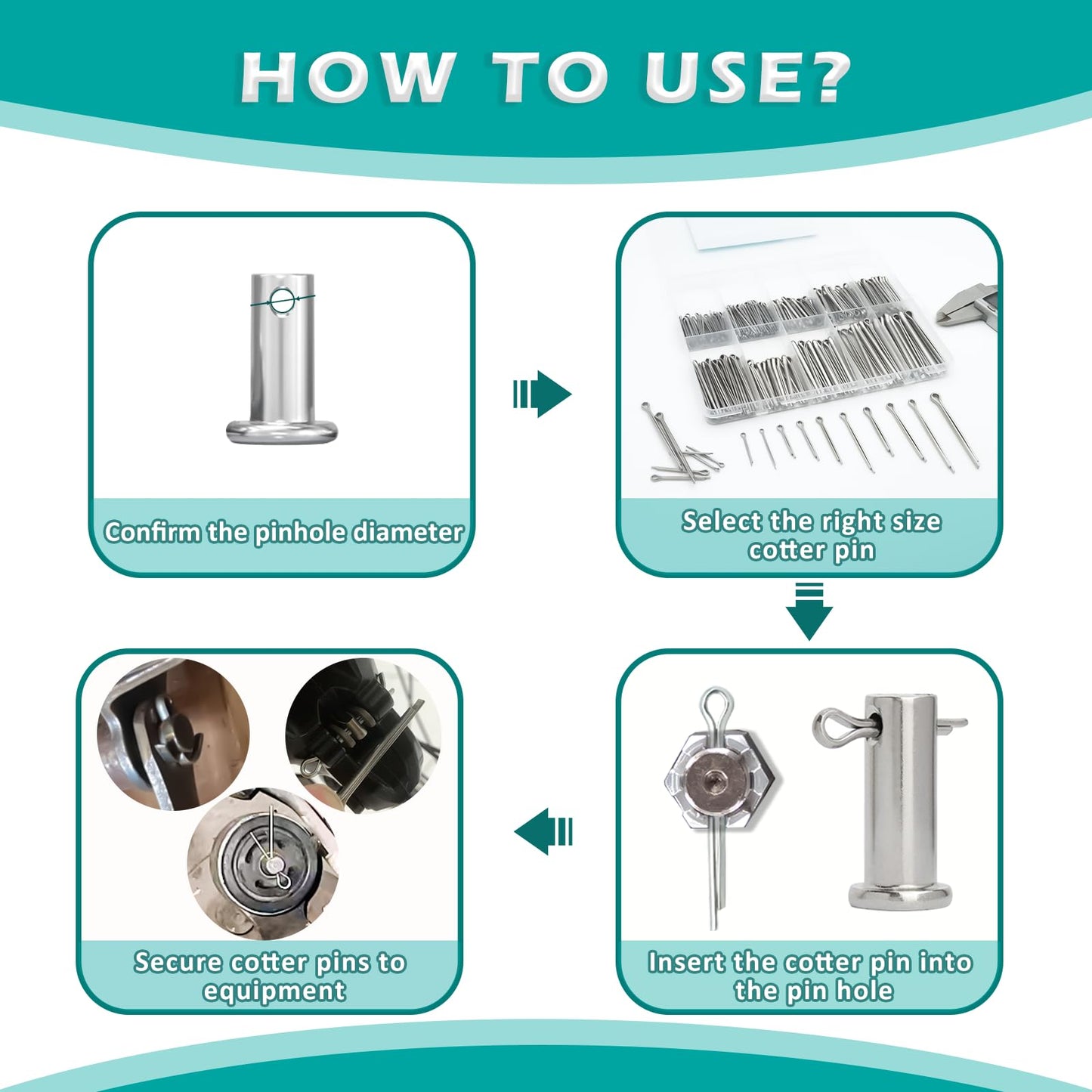 Hoeine Cotter Pin Assortment Kit, 275pcs Hardware Pins 10 Sizes Stainless Steel Cotter Pins for Mower, Tractor, Motorcycle, Boat, Vehicle, etc.