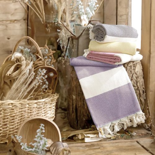 Bazaar Anatolia Turkish Beach Towel - 100% Cotton, Quick-Dry, Sand-Free | Oversized 71x39 Inches - Diamond Purple
