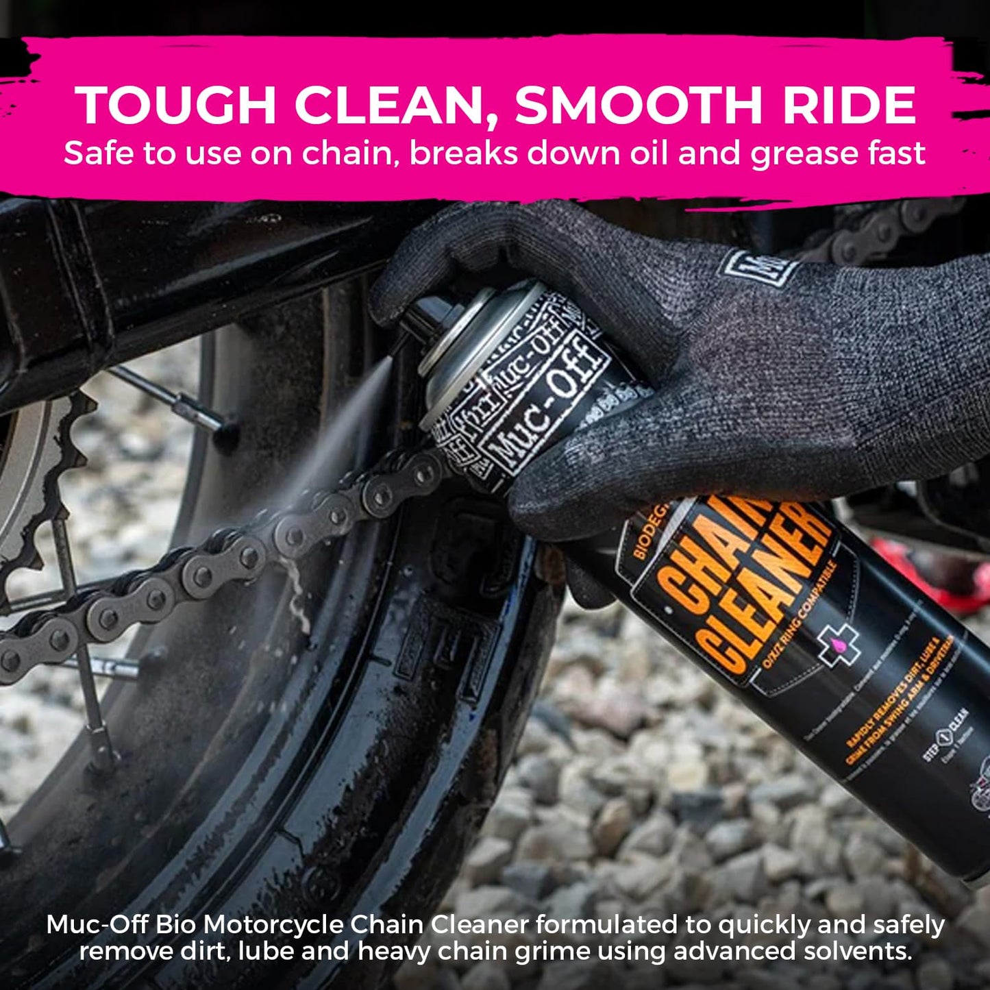 Muc-Off Motorcycle Chain Cleaner 400ml + Motorcycle All-Weather Chain Lube 400ml Bundle | Water-Soluble Cleaner & Premium Synthetic Lube with Ceramic Additives | Long Distance All-Weather Protection