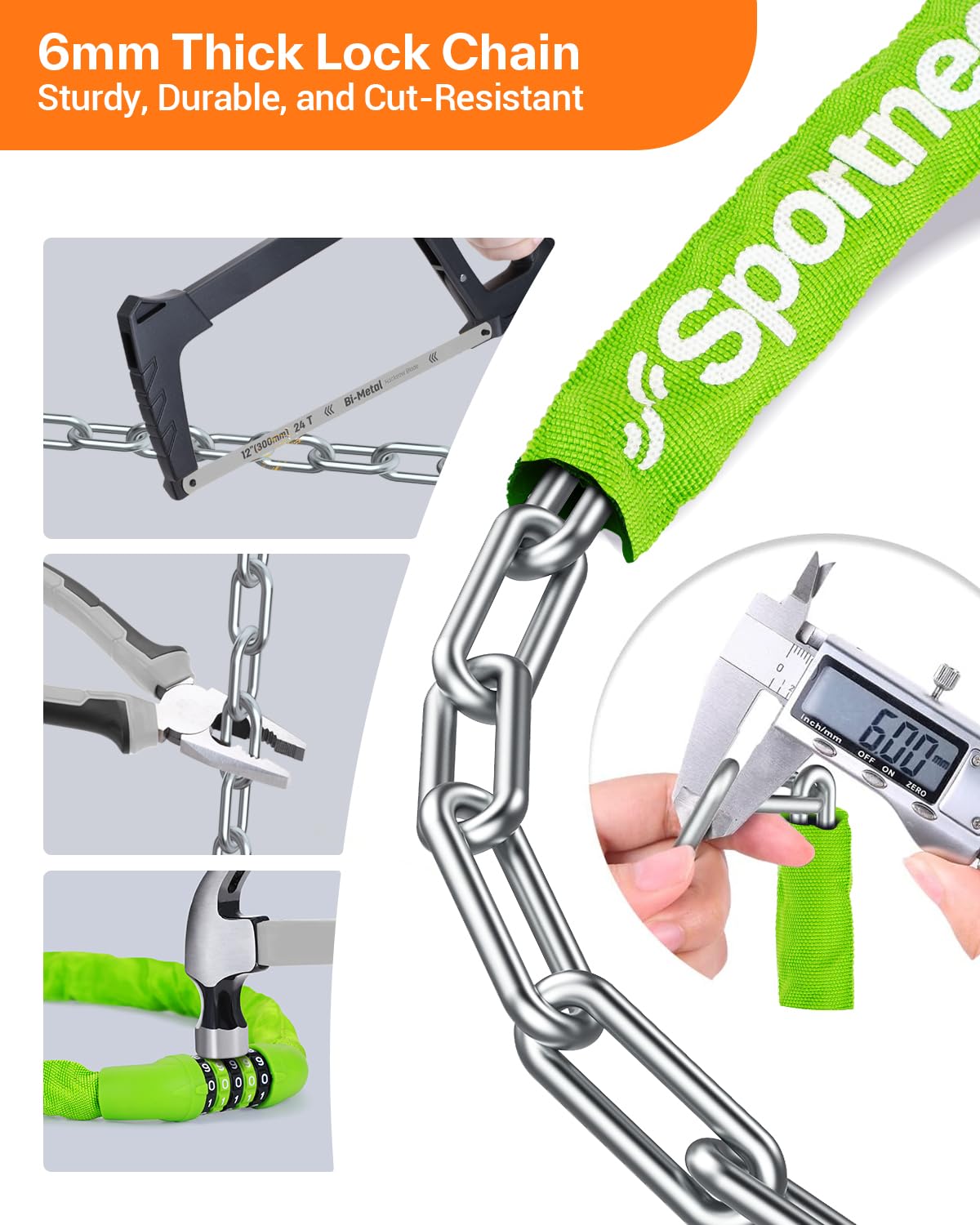Sportneer Bike Lock: 3.2ft 5 Digit Combination High Security Anti Theft Bike Chain Lock - Heavy Duty Resettable Keyless Bicycle Lock for Bike, Bicycle, Motorcycle, Scooter Etc