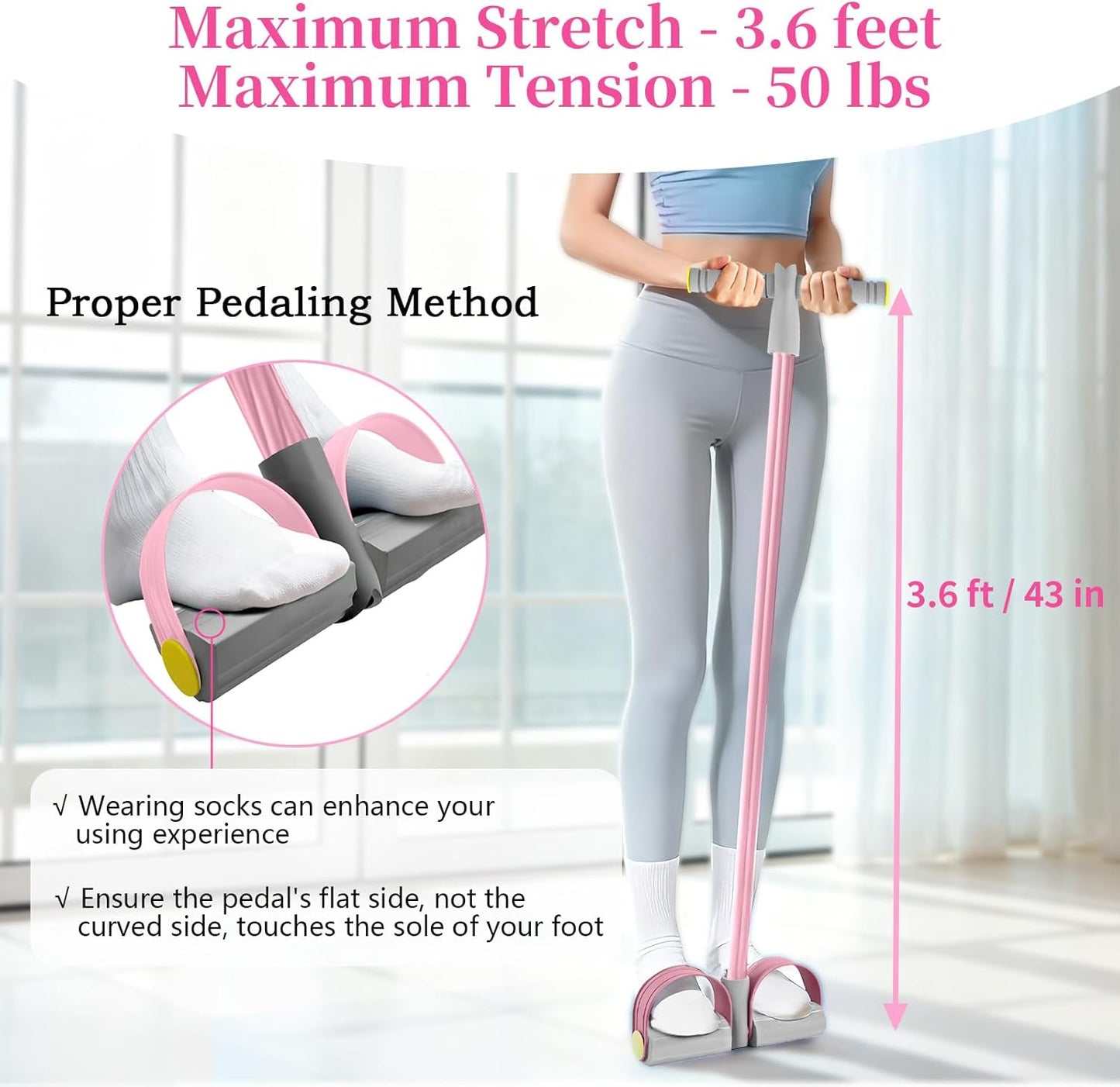 Pedal Resistance Bands - Durable 6-Tube Design for Full-Body Workouts | Natural Rubber, Versatile Fitness Tool