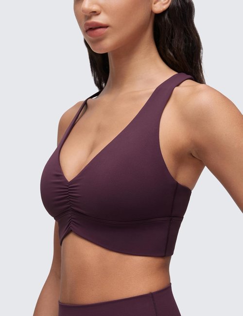 CRZ YOGA Butterluxe Longline Sports Bra for Women - V Neck Padded Crop Top with Wide Straps