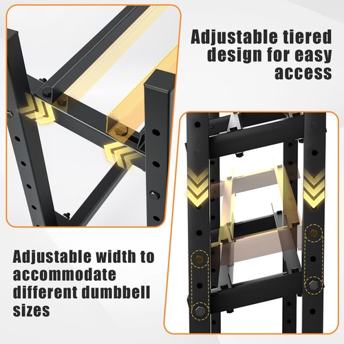 Dumbbell Rack 3-Tier Adjustable Dumbbell Rack Suitable for Dumbbells, Kettlebells, and Other Compact Weights Space-Saving Dumbbell Storage Rack - 1000LBS Capacity