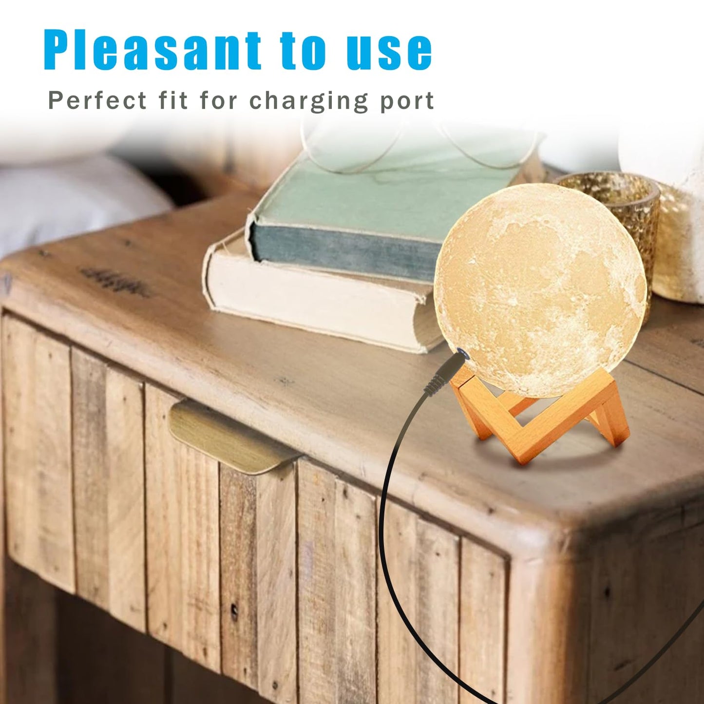 USB to DC 5V Power Cord, Universal DC 5.5x2.1mm Charging Cable with 9 Interchangeable Connectors Adapter for Moon Lamp, Massage Wand, Router, LED Light, Mini Fan, Speaker and More Devices (Black)