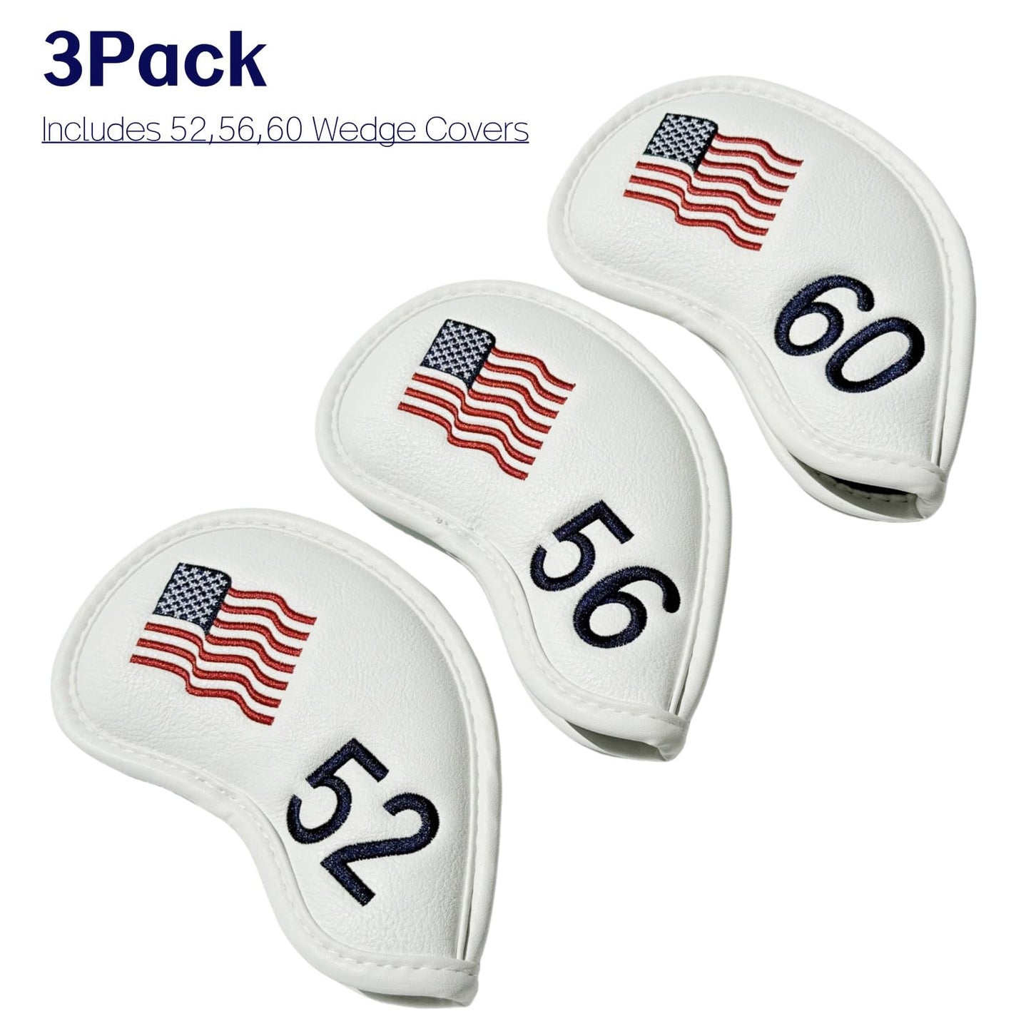 3pcs American Flag Golf Wedge Head Cover, US Flag Wedge Covers Set 52 56 60 - Premium Leather Golf Iron Club Head Cover Headcover for Men