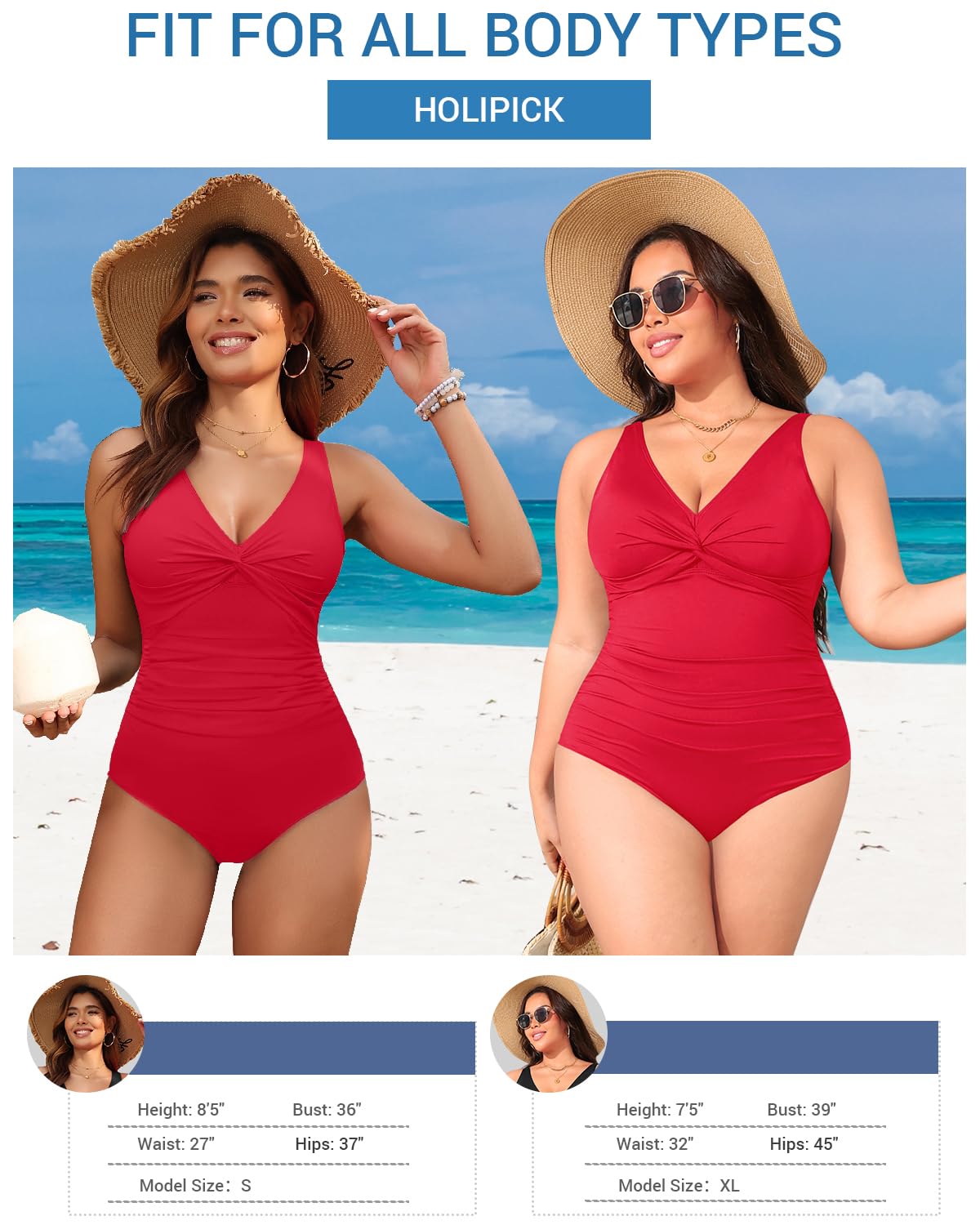 Red Tummy Control One Piece Swimsuit Full Coverage Bathing Suit S