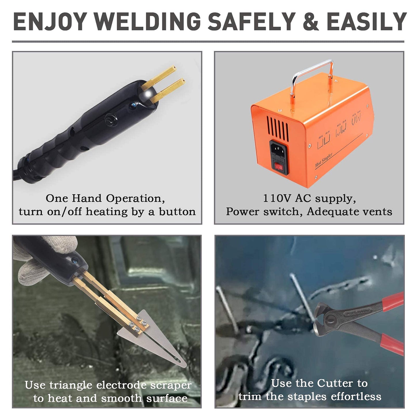 WISPAUSU Plastic Welding Kit with 800PCS Staples/5-Levels Power/LED Display Light, 110V Car Bumper Hot Stapler Gun Plastic Welder Machine