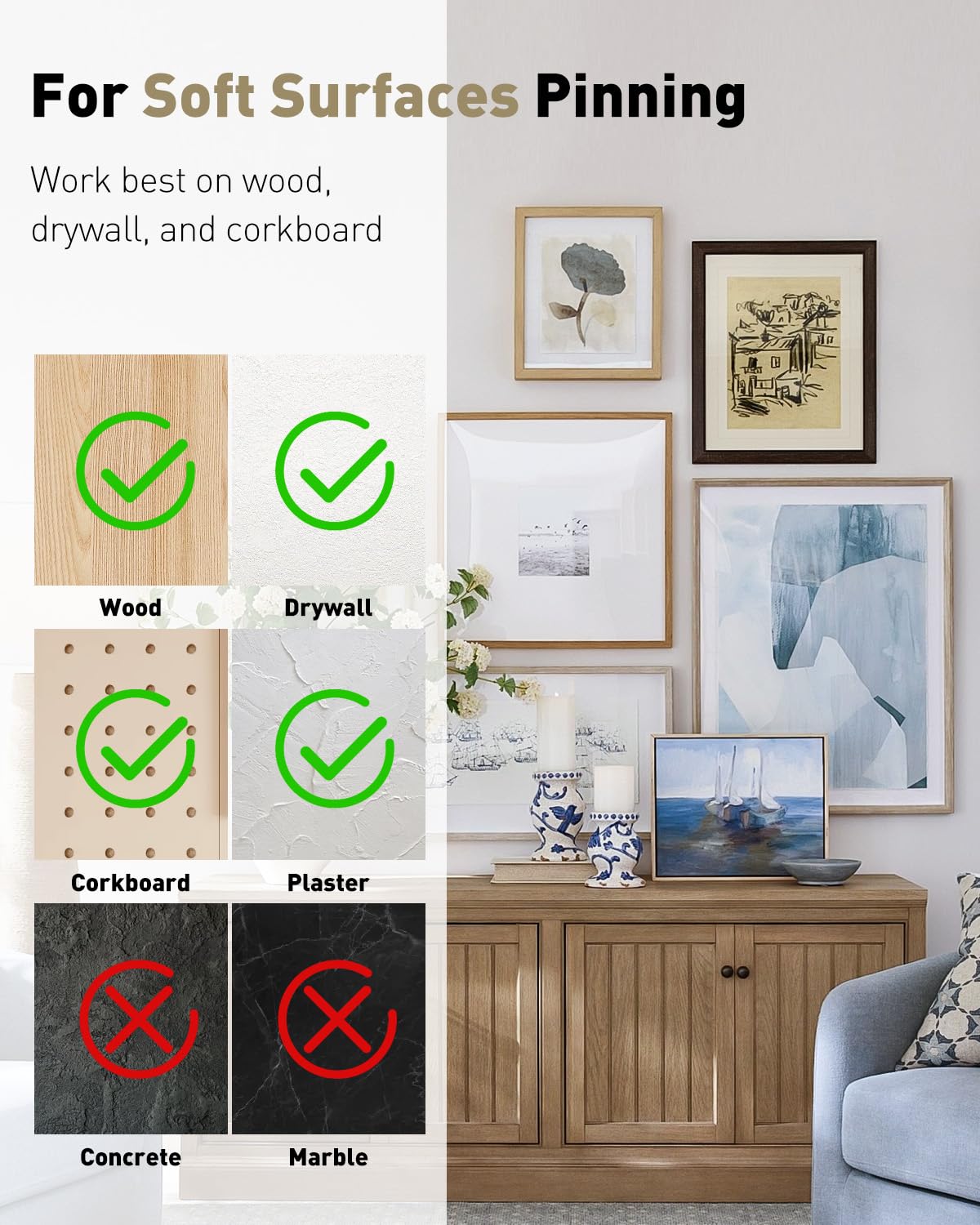 Uniclife 80 Pcs Picture Hangers, Picture Hanging Kit, 4 Size Picture Hanging Hooks, Picture Hanging Nails, Long Picture Hooks for Photo Frame Art Mirror and Décor, Gold